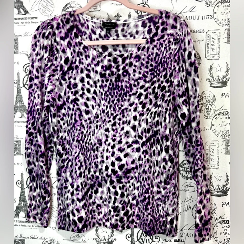 Talbots Pure Merino Wool Leopard Print Top Size Small